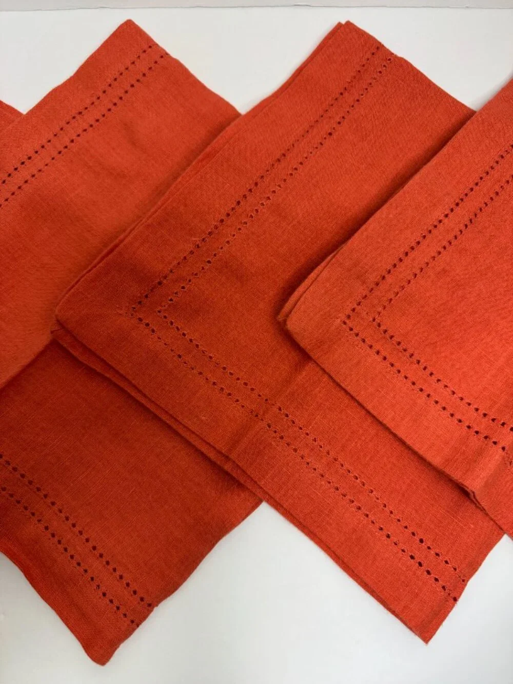 Williams Sonoma Linen Double Hemstitch Napkins Set of 4 Orange 20x20 100% Linen